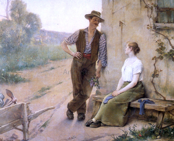  Henri Adrien Tanoux Peasant Couple in Farmyard - Canvas Art Print