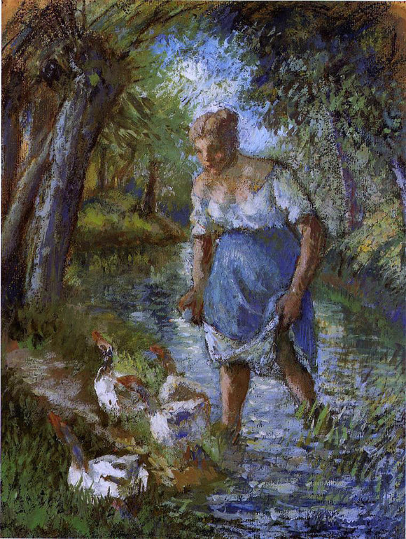  Camille Pissarro Peasant Crossing a Stream - Canvas Art Print