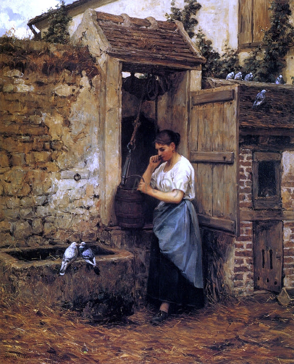  Henry Mosler Peasant Girl and Doves - Canvas Art Print
