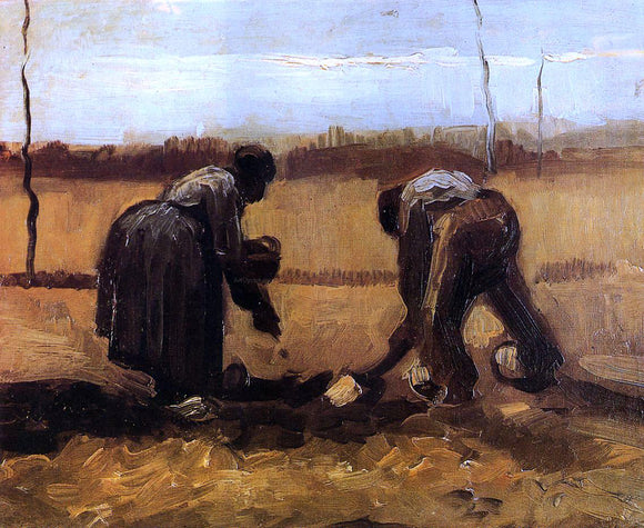  Vincent Van Gogh Peasant Man and Woman Planting Potatoes - Canvas Art Print
