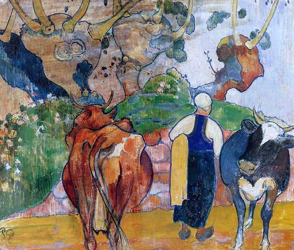  Paul Gauguin Peasant Woman and Cows in a Landscape - Canvas Art Print