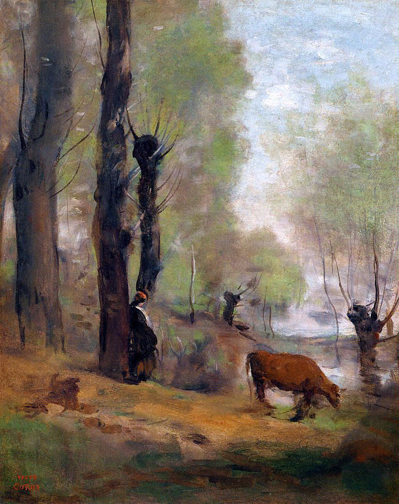  Jean-Baptiste-Camille Corot Peasant Woman Watering Her Cow - Canvas Art Print