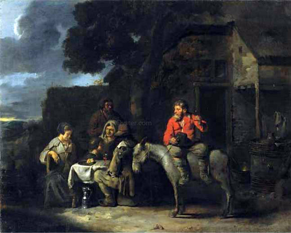  Sebastien Bourdon Peasants Outside An Inn - Canvas Art Print
