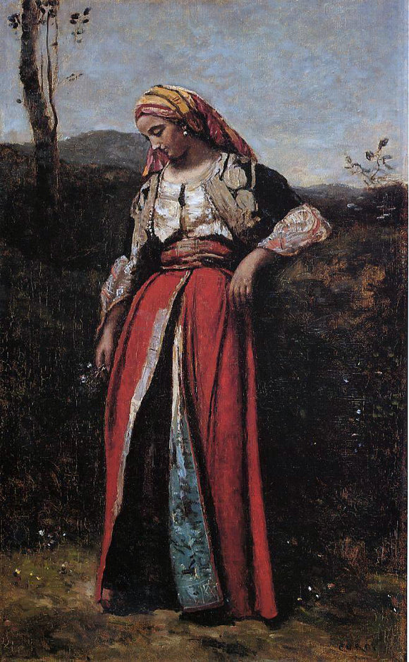  Jean-Baptiste-Camille Corot Pensive Oriental - Canvas Art Print