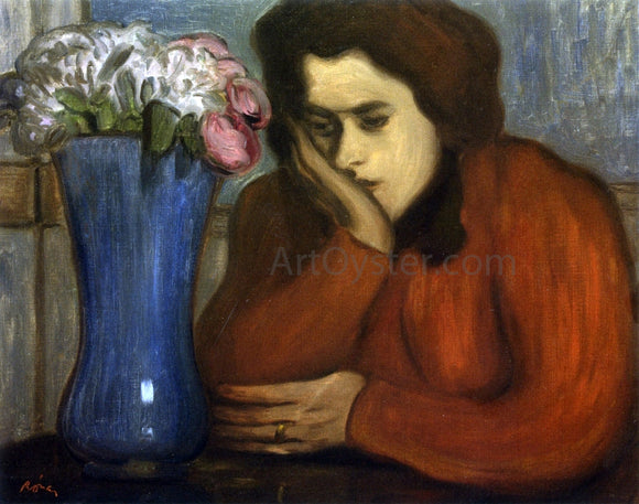  Jozsef Rippl-Ronai Pensive Woman with Vase of Flowers - Canvas Art Print