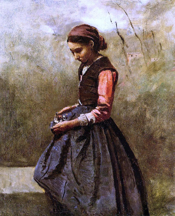  Jean-Baptiste-Camille Corot Pensive Young Woman - Canvas Art Print