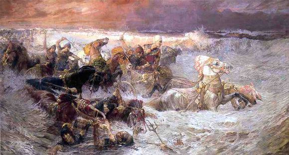  Frederick Arthur Bridgeman Pharoah and His Army Engulfed by The Red Sea - Canvas Art Print