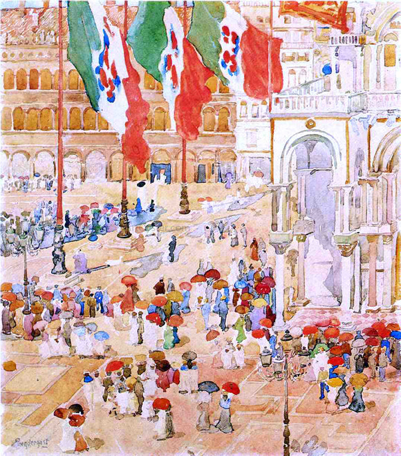  Maurice Prendergast Piazza of St. Marks (also known as The Piazza, Flags, Venice) - Canvas Art Print