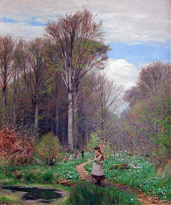  Hans Anderson Brendekilde Picking Anemones in Hunderup Forest - Canvas Art Print
