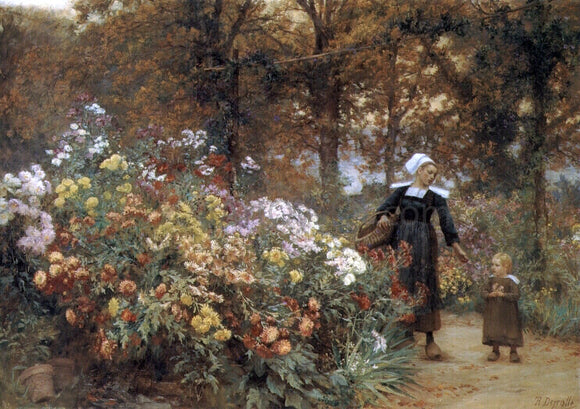  Theophile-Louis Deyrolle Picking Flowers - Canvas Art Print