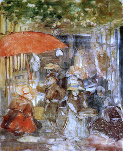 Maurice Prendergast Picnic with Red Umbrella - Canvas Art Print