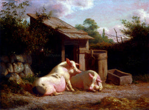 Carl Henrik Bogh Pigs in a Farmyard - Canvas Art Print
