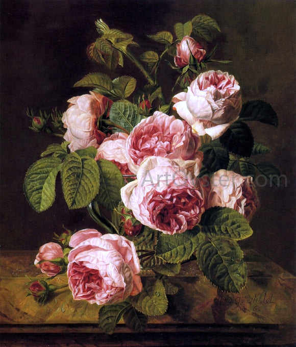  Iphigenie Milet-Mureau Pink Roses on a Marble Ledge - Canvas Art Print
