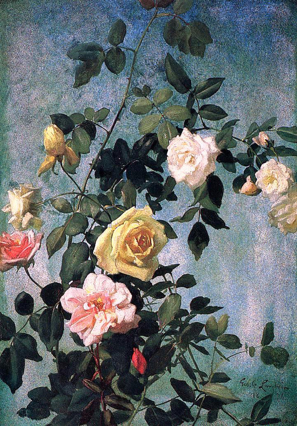  George Cochran Lambdin Pink, Yellow and White Roses - Canvas Art Print