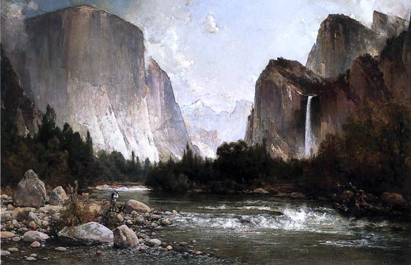  Thomas Hill Piute Fishing on the Merced River, Yosemite Valley - Canvas Art Print