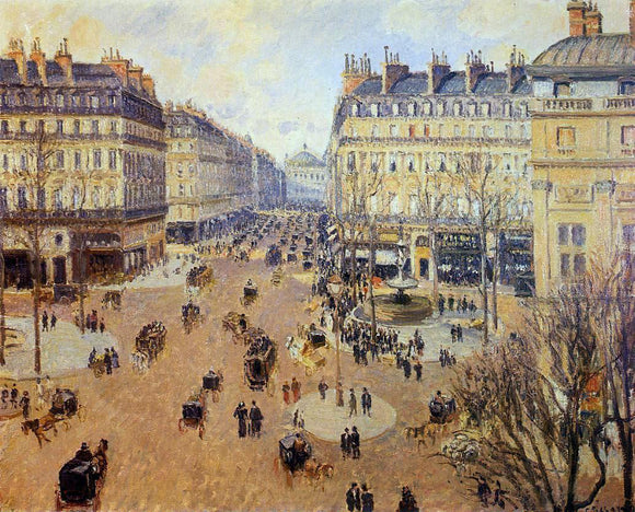  Camille Pissarro Place du Theatre Francais: Afternoon Sun in Winter - Canvas Art Print