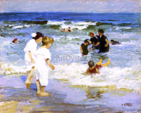  Edward Potthast Playing in the Water - Canvas Art Print