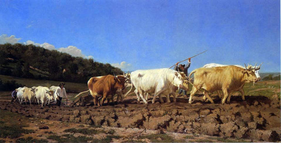  Jules Jacques Veyrassat Ploughing in the Nivernais - Canvas Art Print