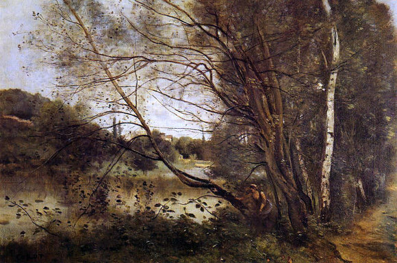  Jean-Baptiste-Camille Corot Pond at Ville d'Avray, with Leaning Trees - Canvas Art Print