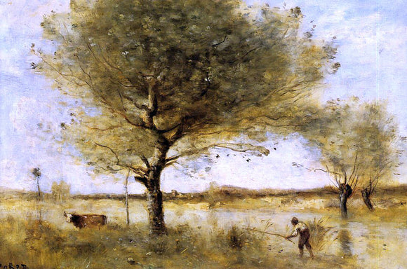  Jean-Baptiste-Camille Corot Pond with a Large Tree - Canvas Art Print