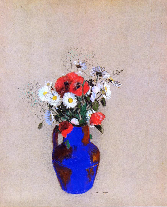  Odilon Redon Poppies and Daisies in a Blue Vase - Canvas Art Print
