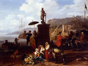  Hendrik Mommers Port Scene With Figures Gathered By A Statue - Canvas Art Print