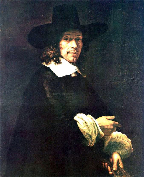  Rembrandt Van Rijn Portrait of a Gentleman with a Tall Hat and Gloves - Canvas Art Print
