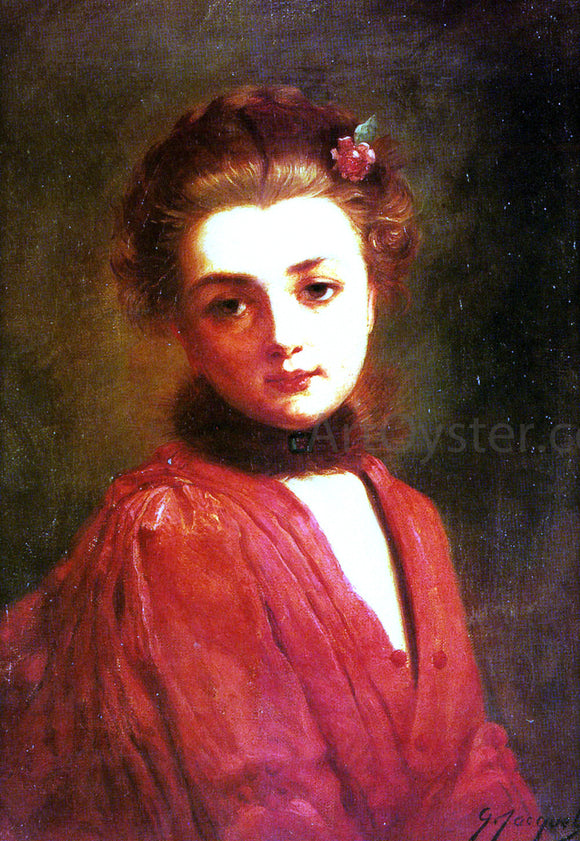  Gustave Jean Jacquet Portrait of a Girl in a Red Dress - Canvas Art Print
