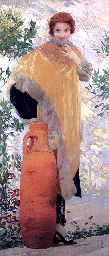  Giulio Aristide Sartorio Portrait of a Lady By An Urn - Canvas Art Print