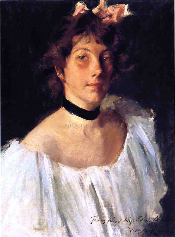  William Merritt Chase Portrait of a Lady in a White Dress (also known as Miss Edith Newbold) - Canvas Art Print