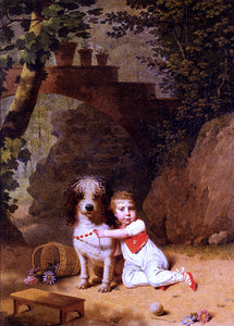  Martin Drolling Portrait Of A Little Boy Placing A Coral Necklace On A Dog, Both Seated In A Parkland Setting - Canvas Art Print