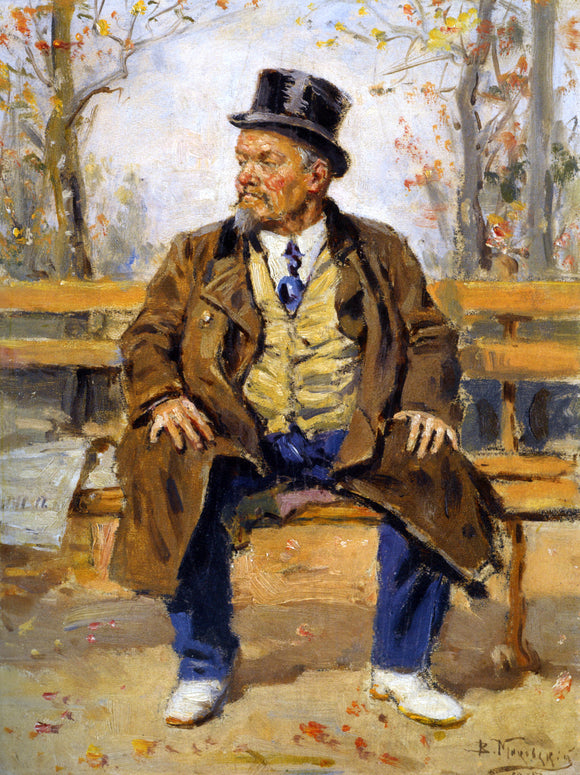  Vladimir Egorovich Makovsky A Portrait of a Man Sitting on a Park Bench - Canvas Art Print