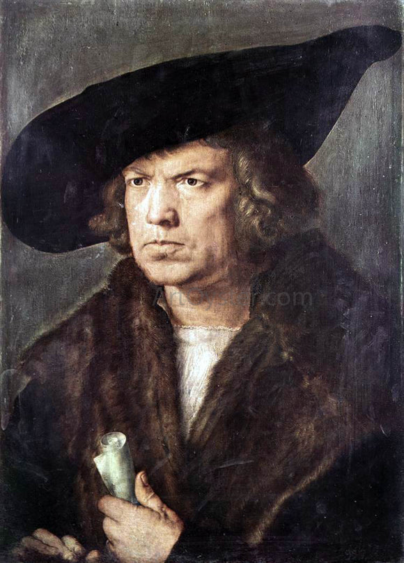  Albrecht Durer Portrait of a Man with Baret and Scroll - Canvas Art Print