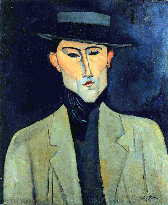  Amedeo Modigliani Portrait of a Man with Hat (also known as Jose Pacheco?) - Canvas Art Print