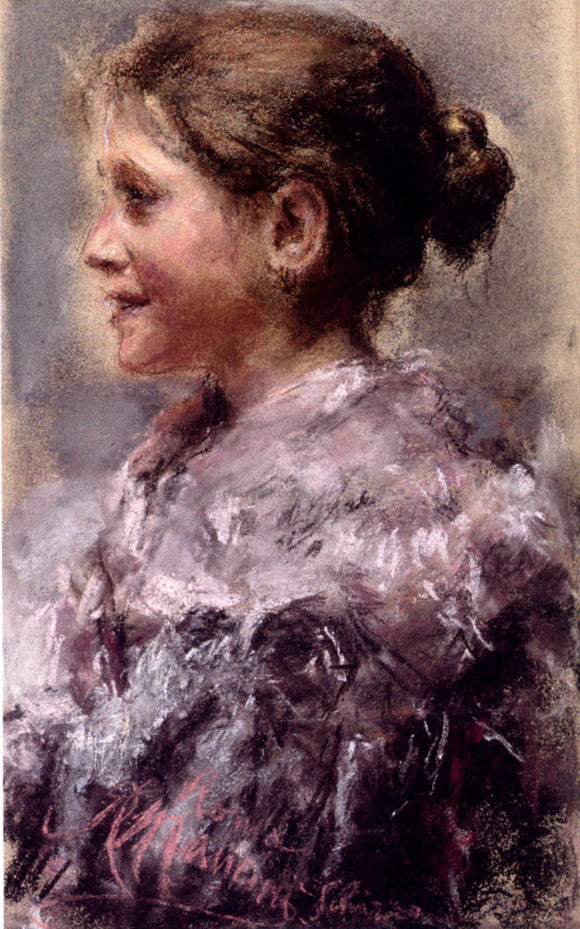  Antonio Mancini Portrait of a Young Girl - Canvas Art Print