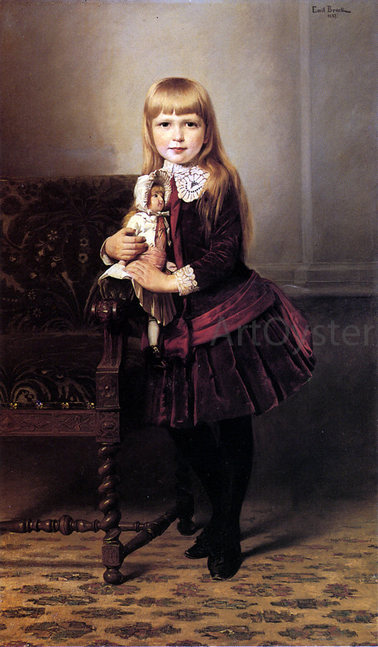  Emil Brack Portrait of a Young Girl Holding a Doll - Canvas Art Print