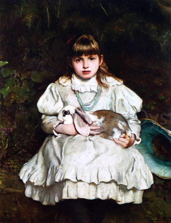  Frank Holl Portrait of a Young Girl Holding a Pet Rabbit - Canvas Art Print