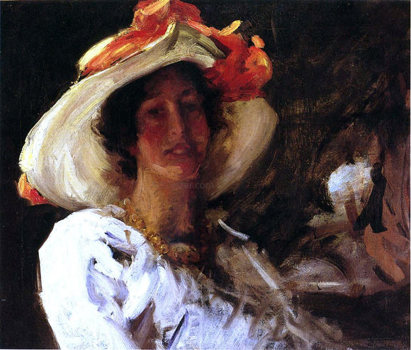  William Merritt Chase Portrait of Clara Stephens Wearing a Hat with an Orange Ribbon - Canvas Art Print