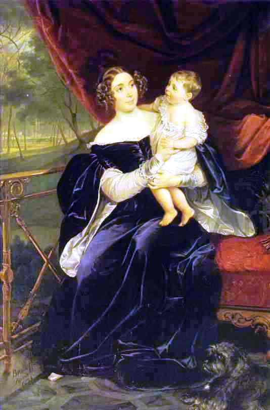  Karl Pavlovich Brulloff Portrait of Countess O.I.Orlova-Davydova and Her Daughter - Canvas Art Print