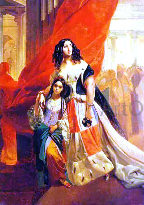  Karl Pavlovich Brulloff Portrait of Countess Yu. P. Samoilova and Her Ward Amacilia Pacini Leaving a Ball - Canvas Art Print