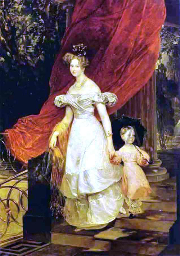  Karl Pavlovich Brulloff Portrait of Grand Duchess Elena Pavlovna and Her Daughter Maria - Canvas Art Print