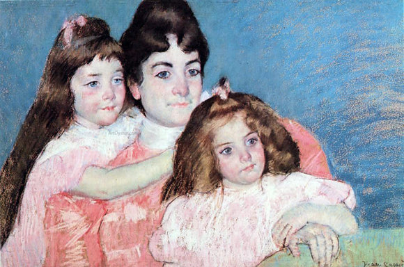  Mary Cassatt Portrait of Madame A. F. Aude and Her Two Daughters - Canvas Art Print