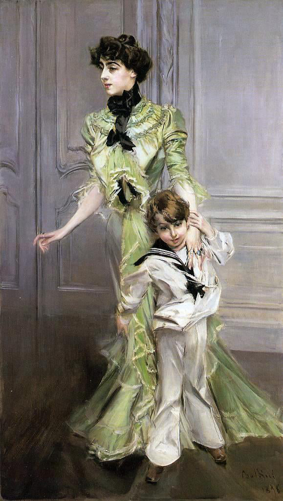  Giovanni Boldini Portrait of Madame Georges Hugo (nee Pauleen Menard-Dozian) and Her Son, Jean - Canvas Art Print