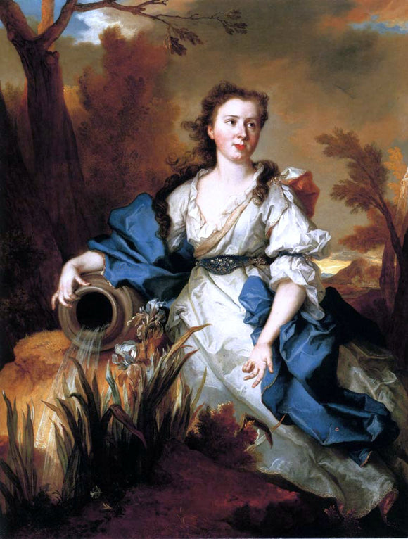  Nicolas De Largilliere Portrait of Marianne de Mahony, full-length, in a blue and white dress, as a water nymph - Canvas Art Print