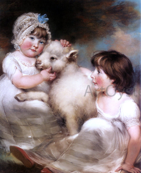  John Russell Portrait of Miss E. and Miss L. Earle with a Lamb - Canvas Art Print