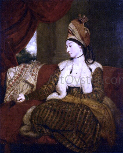  Sir Joshua Reynolds Portrait of Mrs. Baldwin (1763 - 1839) Full-Length, Seated on a Red Divan - Canvas Art Print