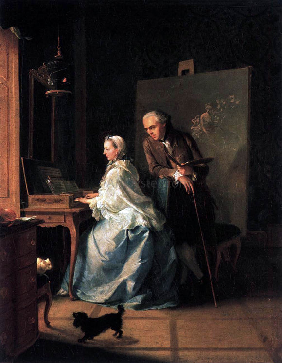  The Elder Johann Heinrich Tischbein Portrait of the Artist and His Wife at the Spinet - Canvas Art Print