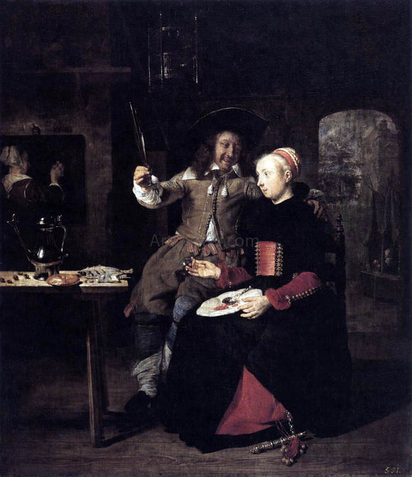  Gabriel Metsu Portrait of the Artist with His Wife Isabella de Wolff in a Tavern - Canvas Art Print