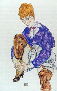  Egon Schiele Portrait of the Artist's Wife Seated, Holding Her Right Leg - Canvas Art Print