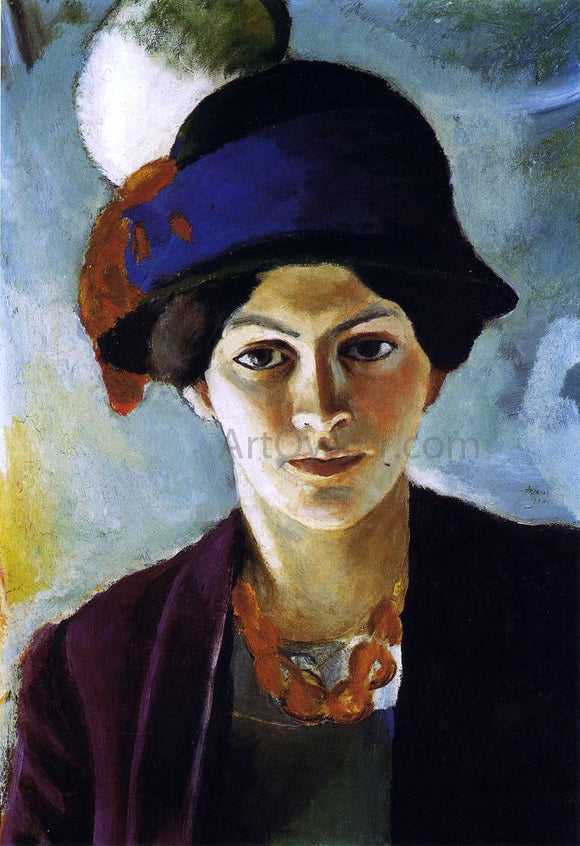  August Macke Portrait of the Artist's Wife with Hat - Canvas Art Print